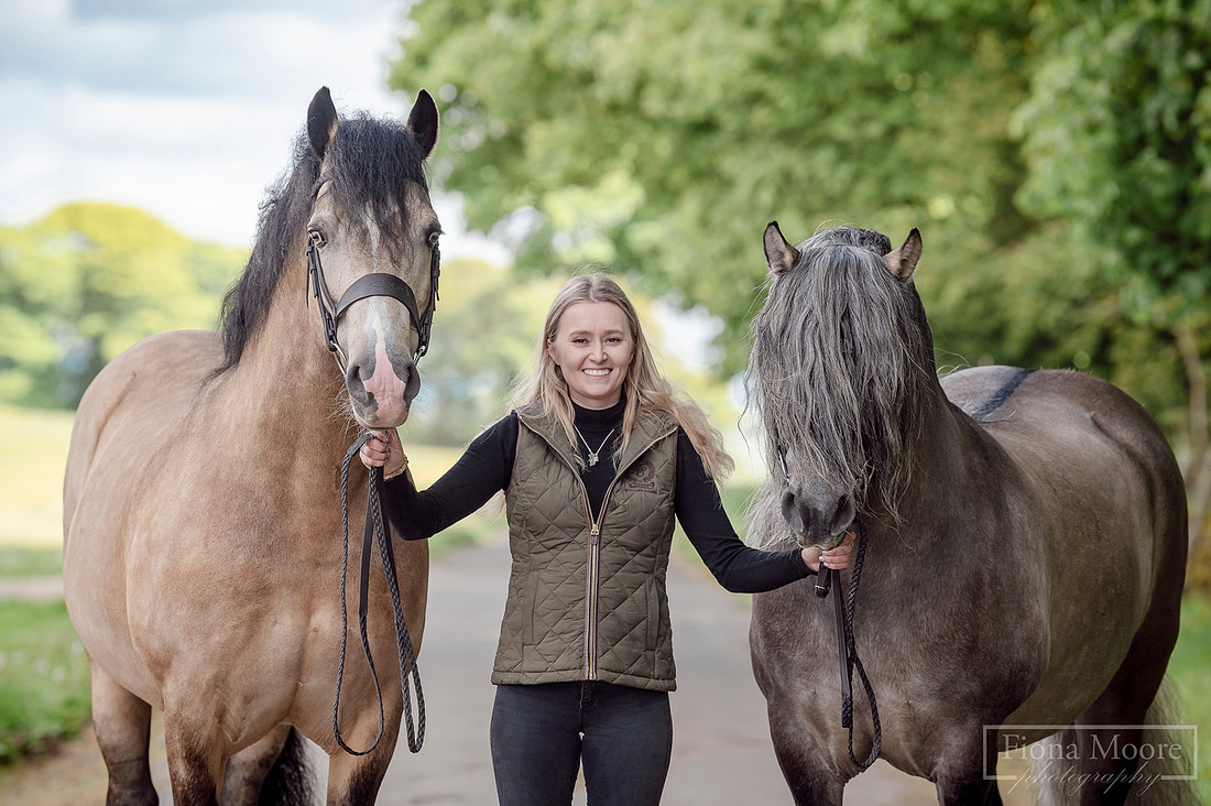Equine Portrait by West Midlands based Equine Photographer Fiona Moore Photography - Showing - Dun Welsh D stallion - Dun Highland Stallion - Courtney Harvey Sponsored rider
